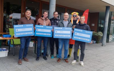 Scheckübergabe beim Rundenlauf 2025 an die Ortshilfswerke Höchst, Fußach und Gaißau und den Verein Sonnenblume.